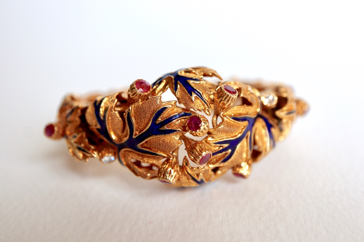 Zolotas Bracelet Vers 1960 En Or Diamants Rubis Email-photo-3