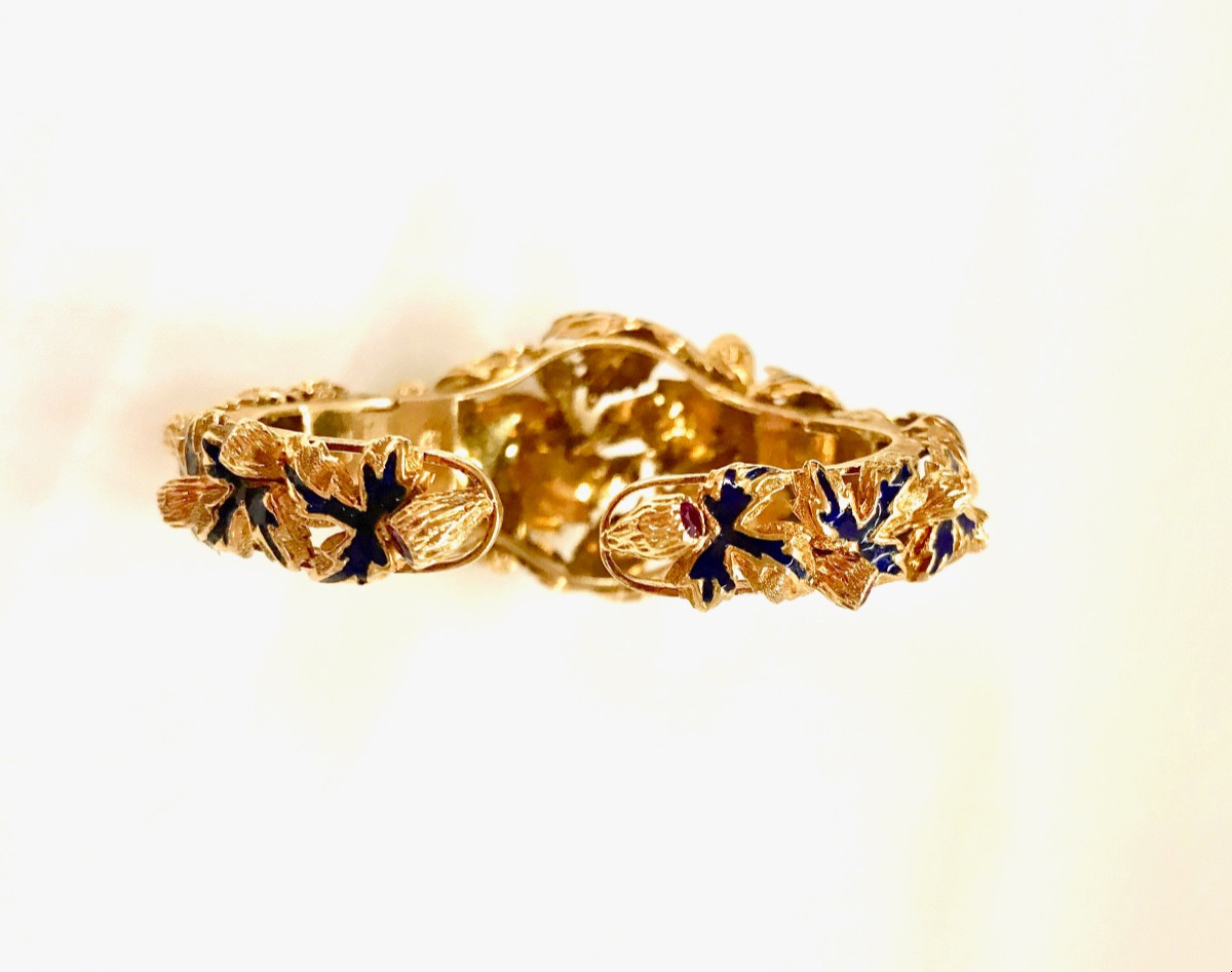 Zolotas Bracelet Vers 1960 En Or Diamants Rubis Email-photo-4