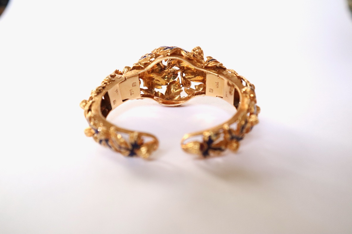 Zolotas Bracelet Vers 1960 En Or Diamants Rubis Email-photo-6