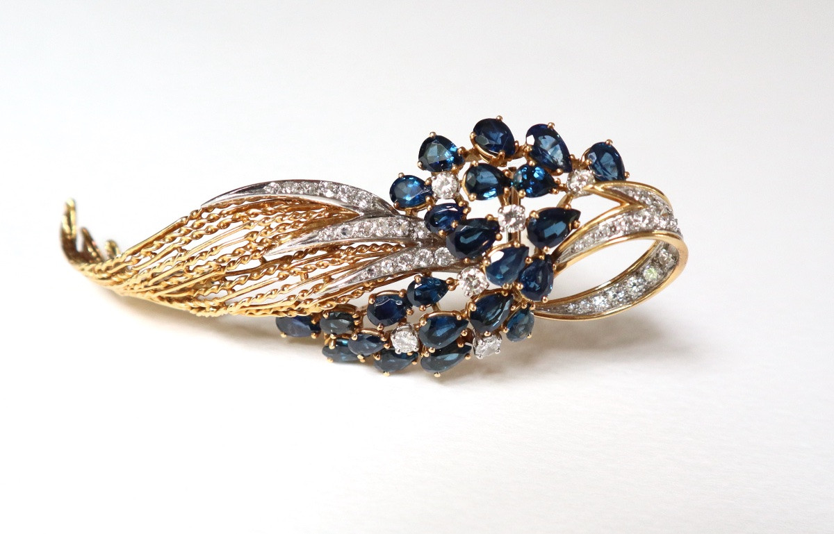 Half-set Circa 1950 Gold Sapphires And Diamonds Platinum-photo-4