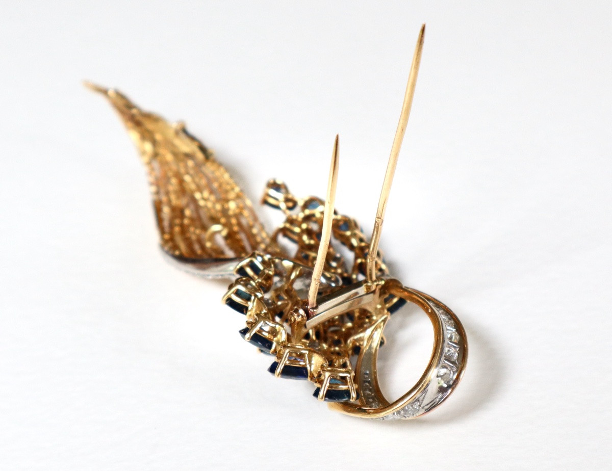 Half-set Circa 1950 Gold Sapphires And Diamonds Platinum-photo-2