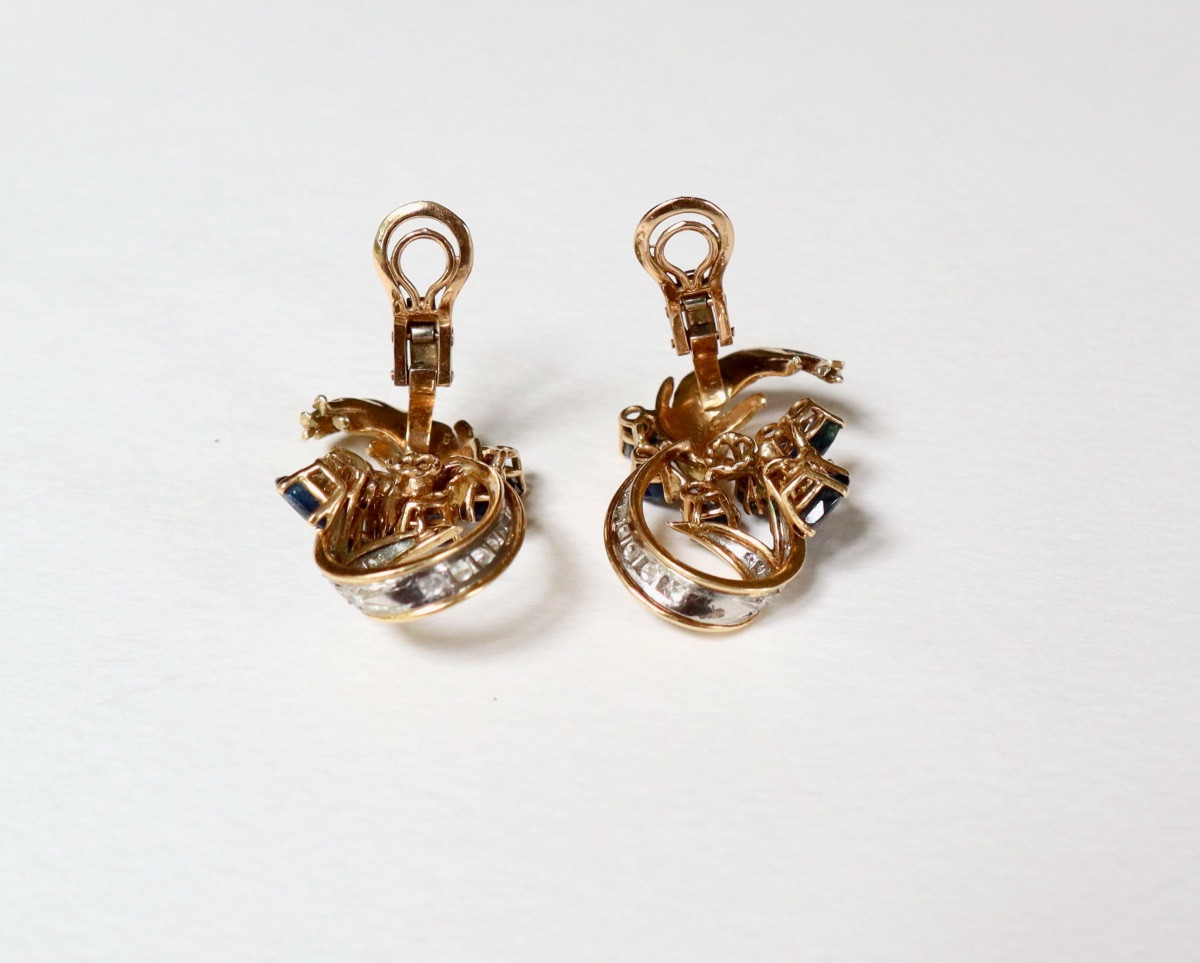 Half-set Circa 1950 Gold Sapphires And Diamonds Platinum-photo-4