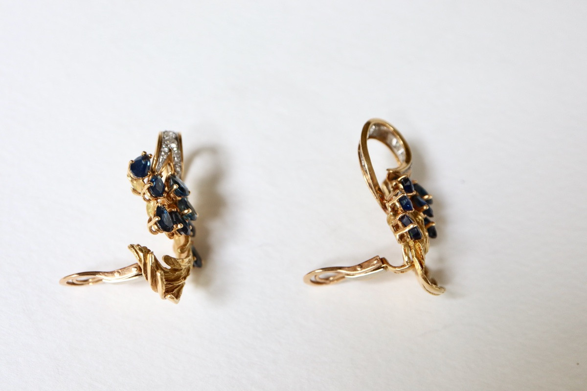 Half-set Circa 1950 Gold Sapphires And Diamonds Platinum-photo-6