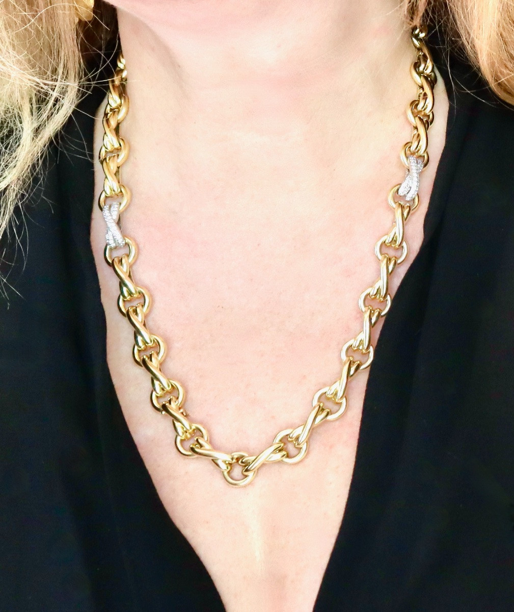 Tiffany's Gold Diamond Necklace Bracelet Set-photo-2