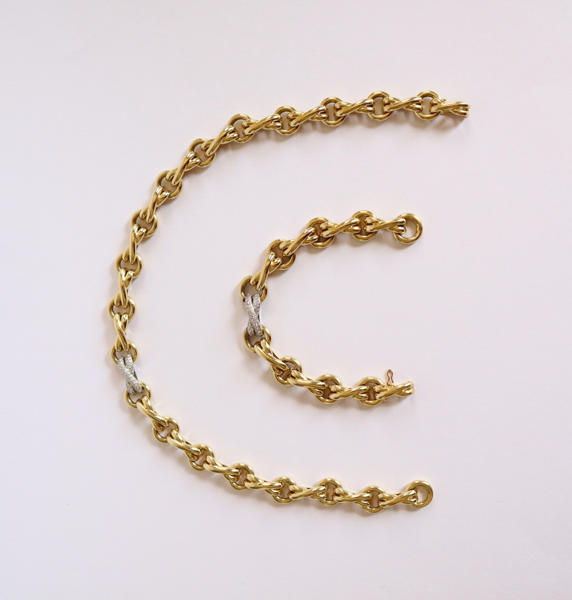 Tiffany's Gold Diamond Necklace Bracelet Set-photo-4
