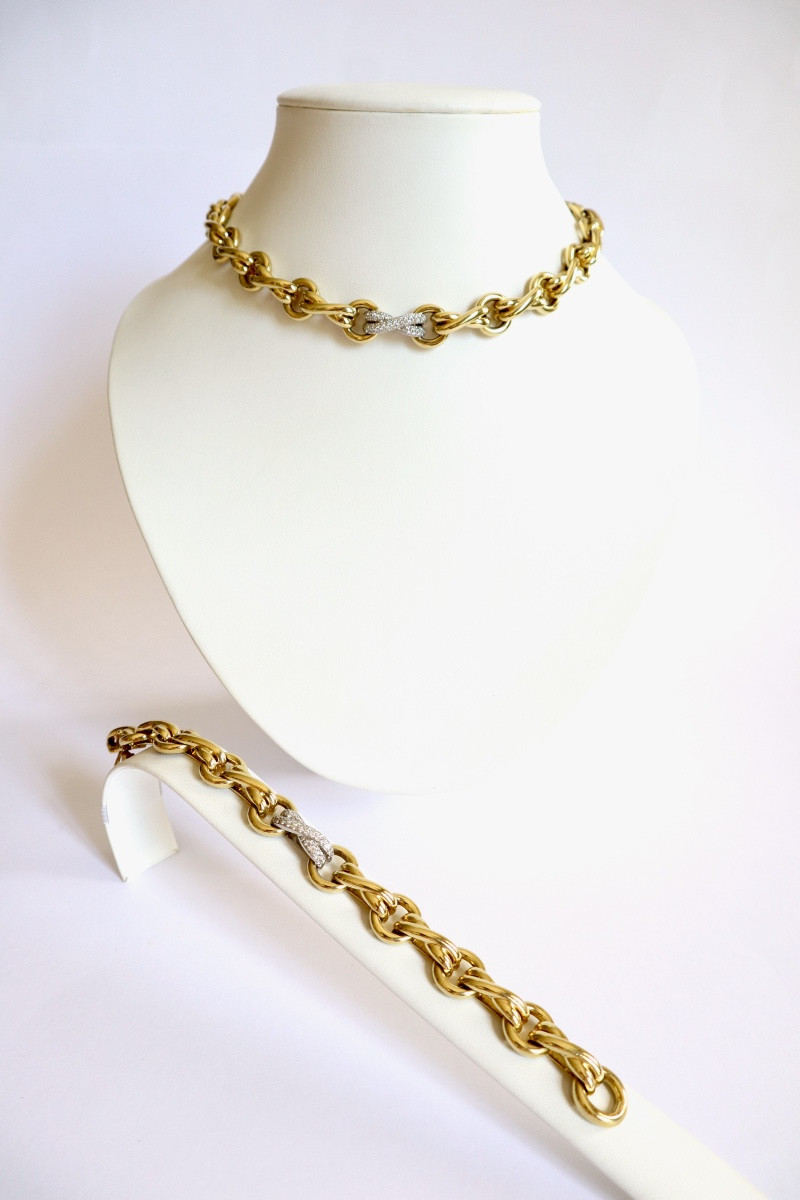 Tiffany's Gold Diamond Necklace Bracelet Set