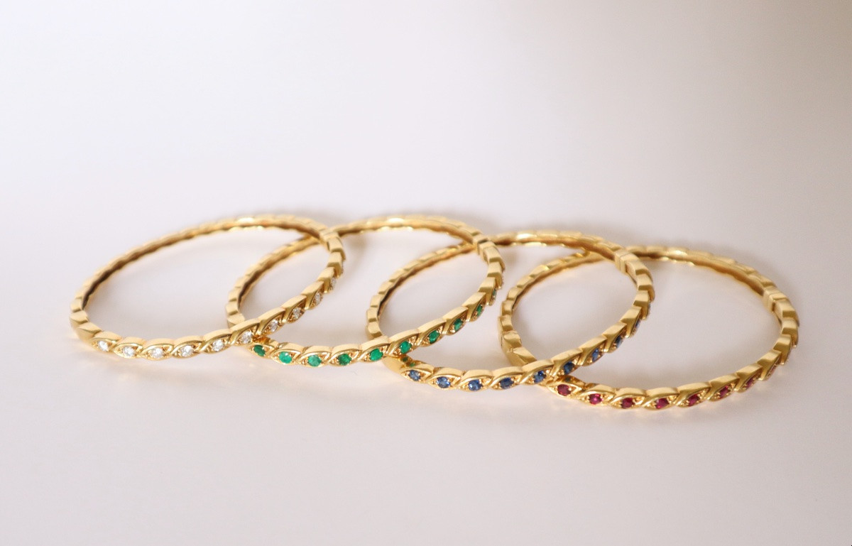 Chaumet Rigid Bracelets In 18 Carat Gold And Precious Stones-photo-3