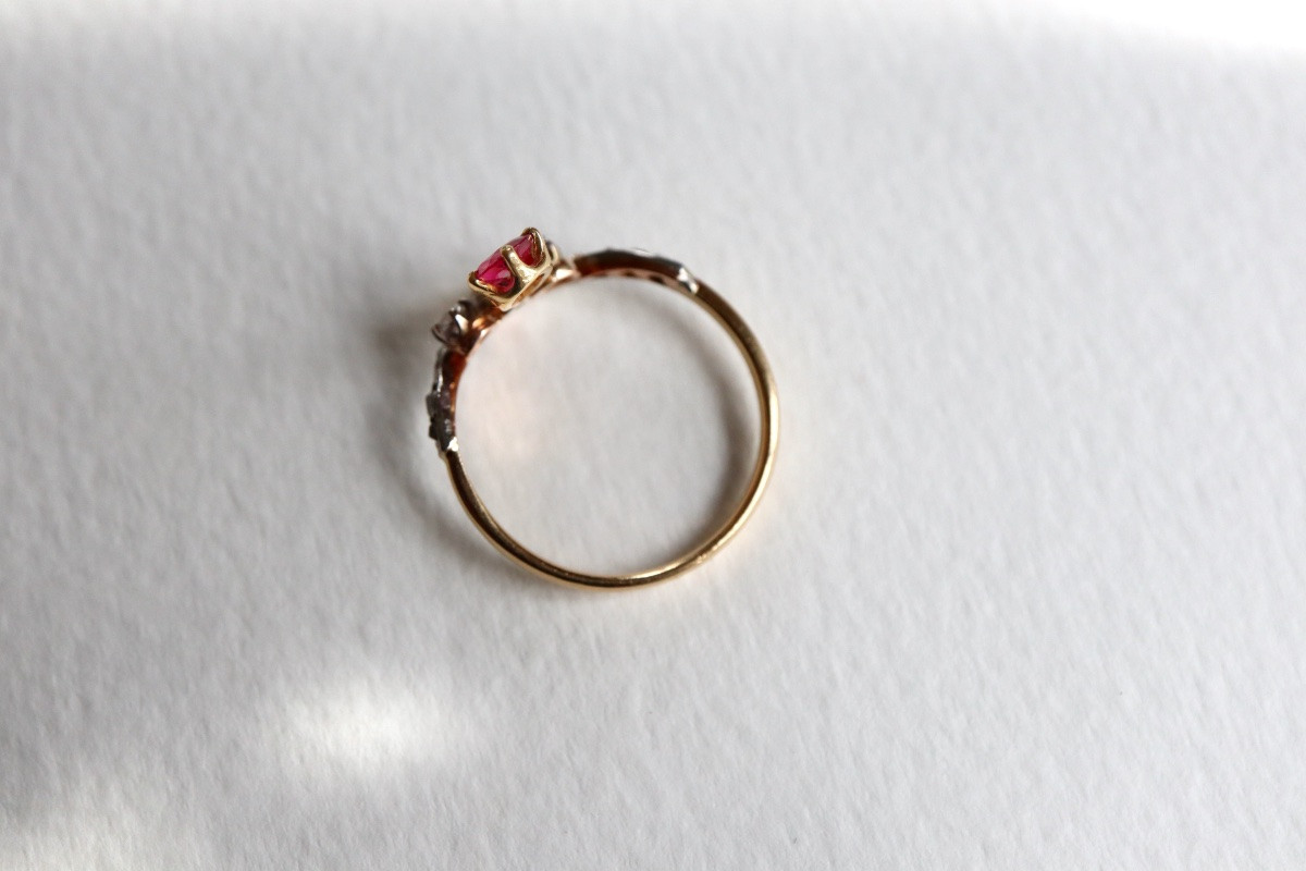 Bague Duchesse or diamants rubis vers 1900 ancienne-photo-4