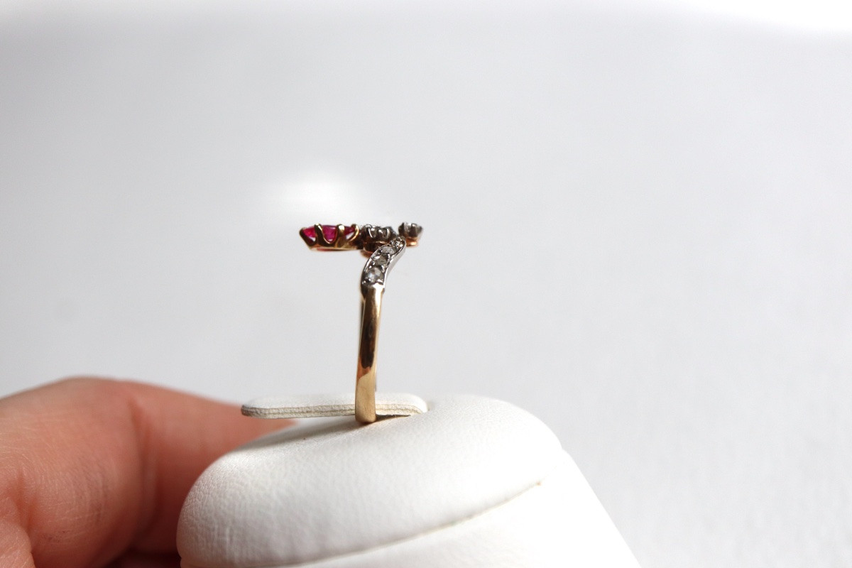 Bague Duchesse or diamants rubis vers 1900 ancienne-photo-1