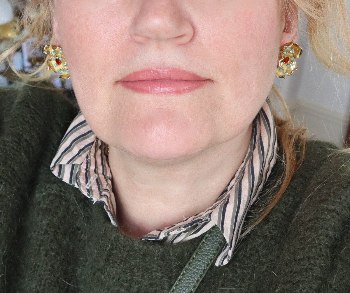 Clips d'oreilles Fleurs or et pierres turquoises citrine madère-photo-1