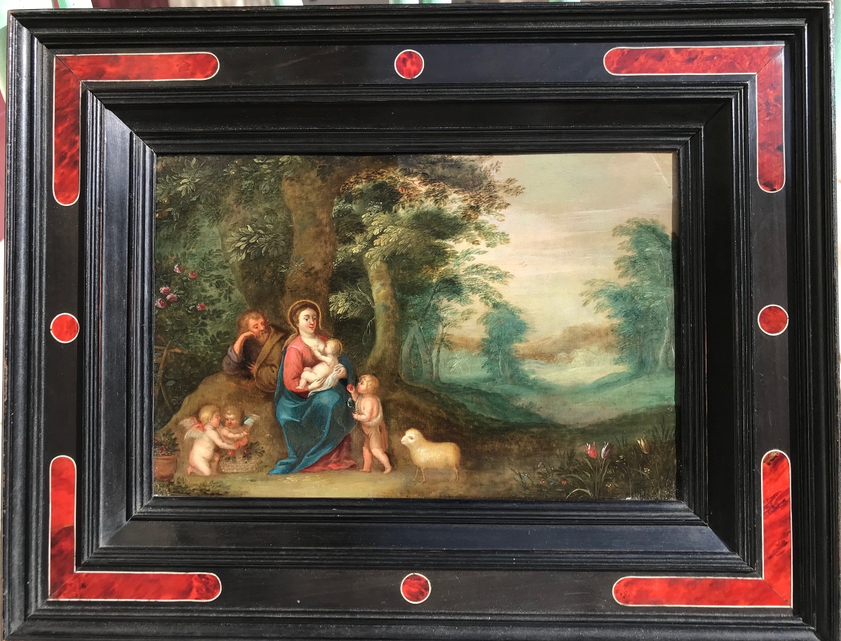 Painting The Rest On The Flight Into Egypt Attributed To Peter Van Avont 17th Century