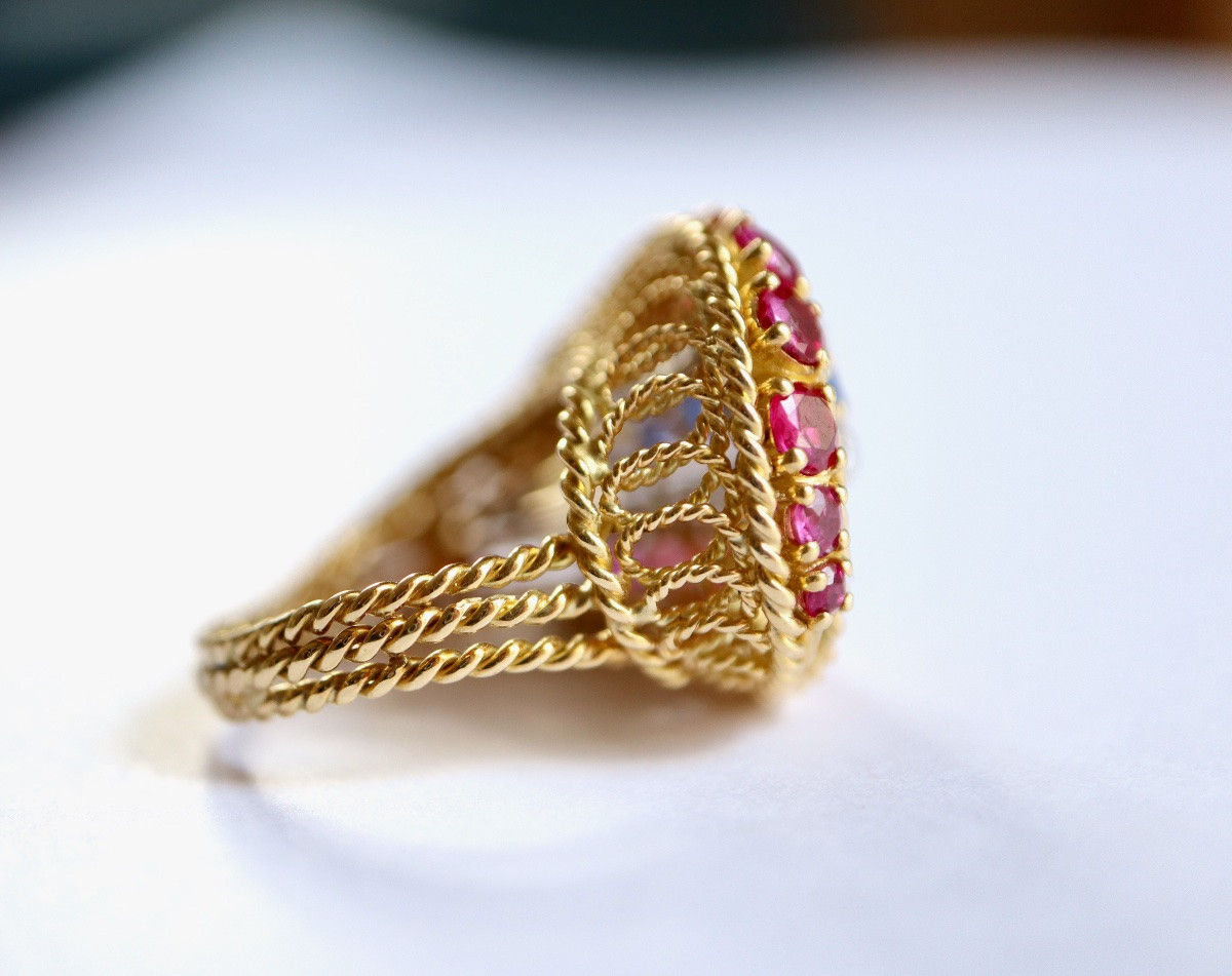 Bague années 1950 en or  saphirs rubis diamants-photo-4