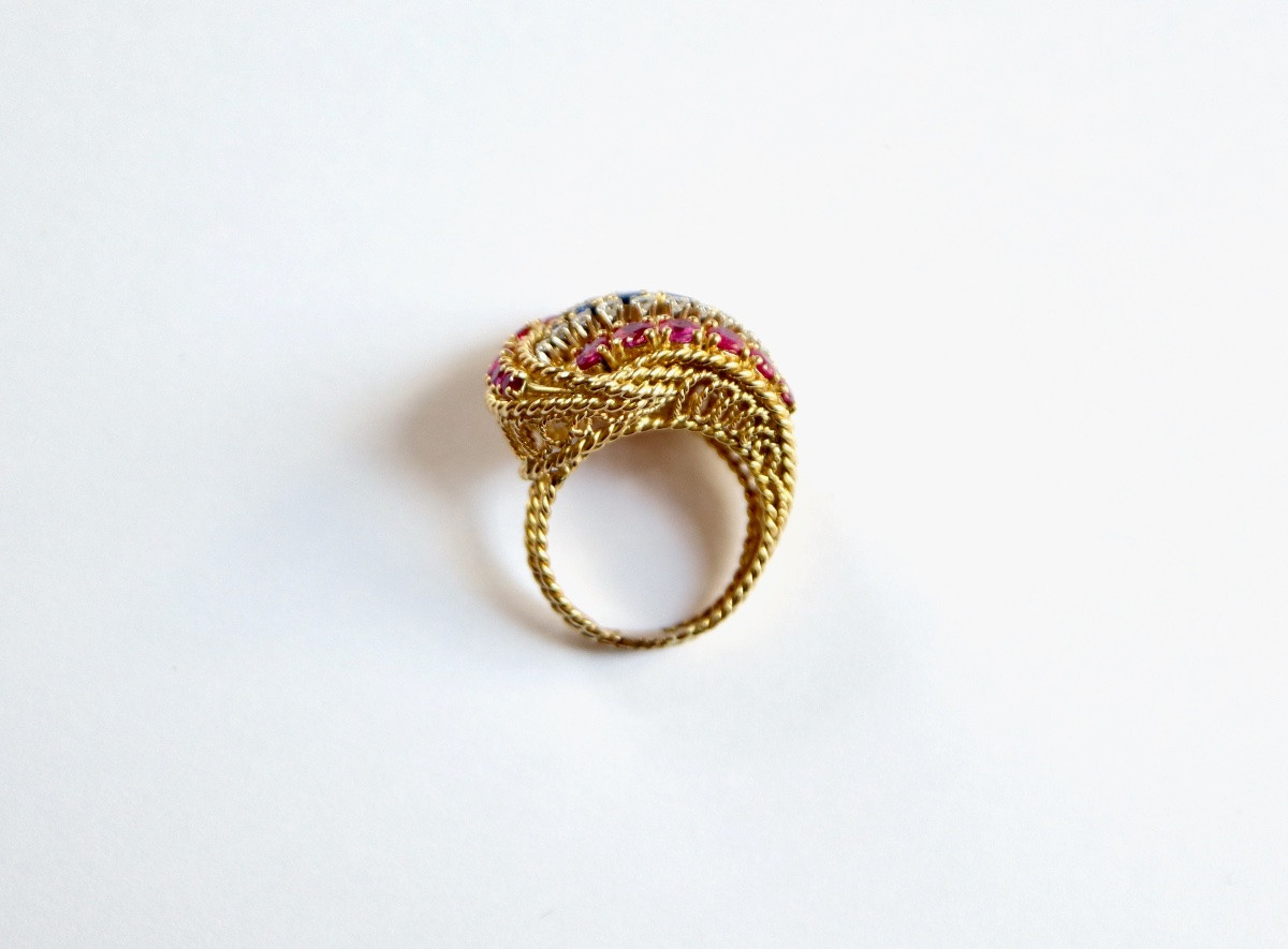 Bague années 1950 en or  saphirs rubis diamants-photo-1