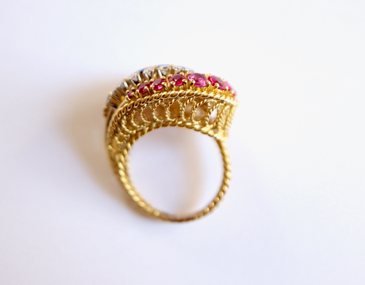 Bague années 1950 en or  saphirs rubis diamants-photo-2