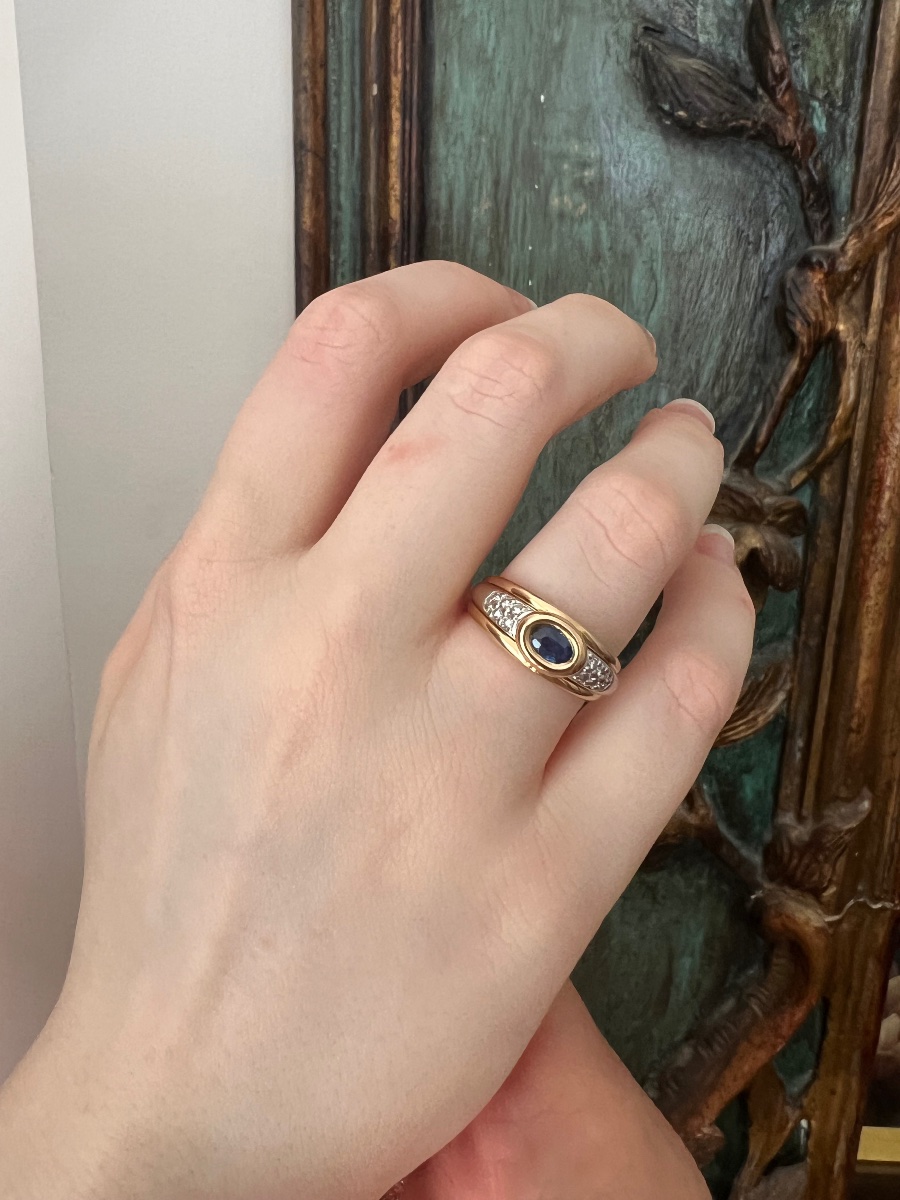 Bague jonc Saphir et diamants-photo-1