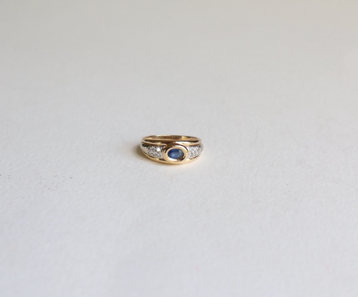 Bague jonc Saphir et diamants-photo-2