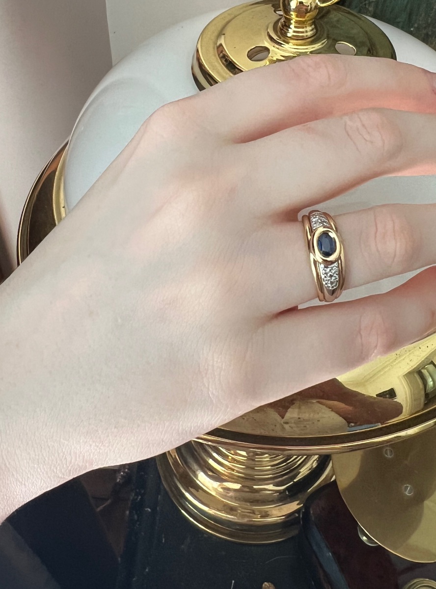 Bague jonc Saphir et diamants-photo-3