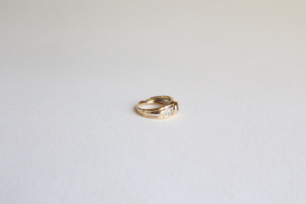 Bague jonc Saphir et diamants-photo-4