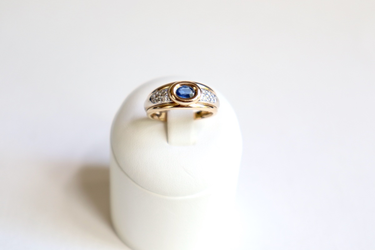 Bague jonc Saphir et diamants-photo-5