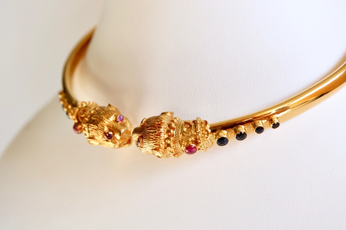 LALAOUNIS Collier en or jaune 18 carats Lalaounis têtes de lion-photo-4