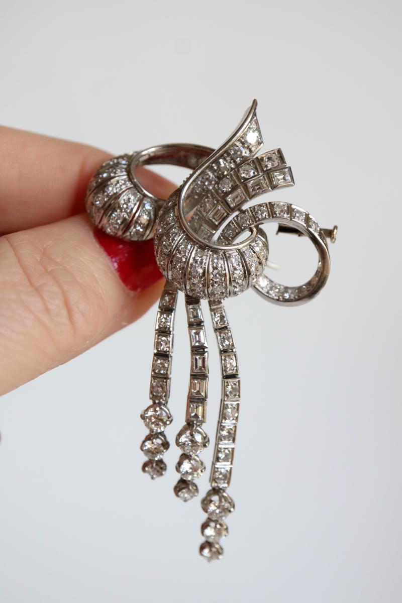 Brooch Knot Towards 1940-1950 18k White Gold And Diamonds-photo-4