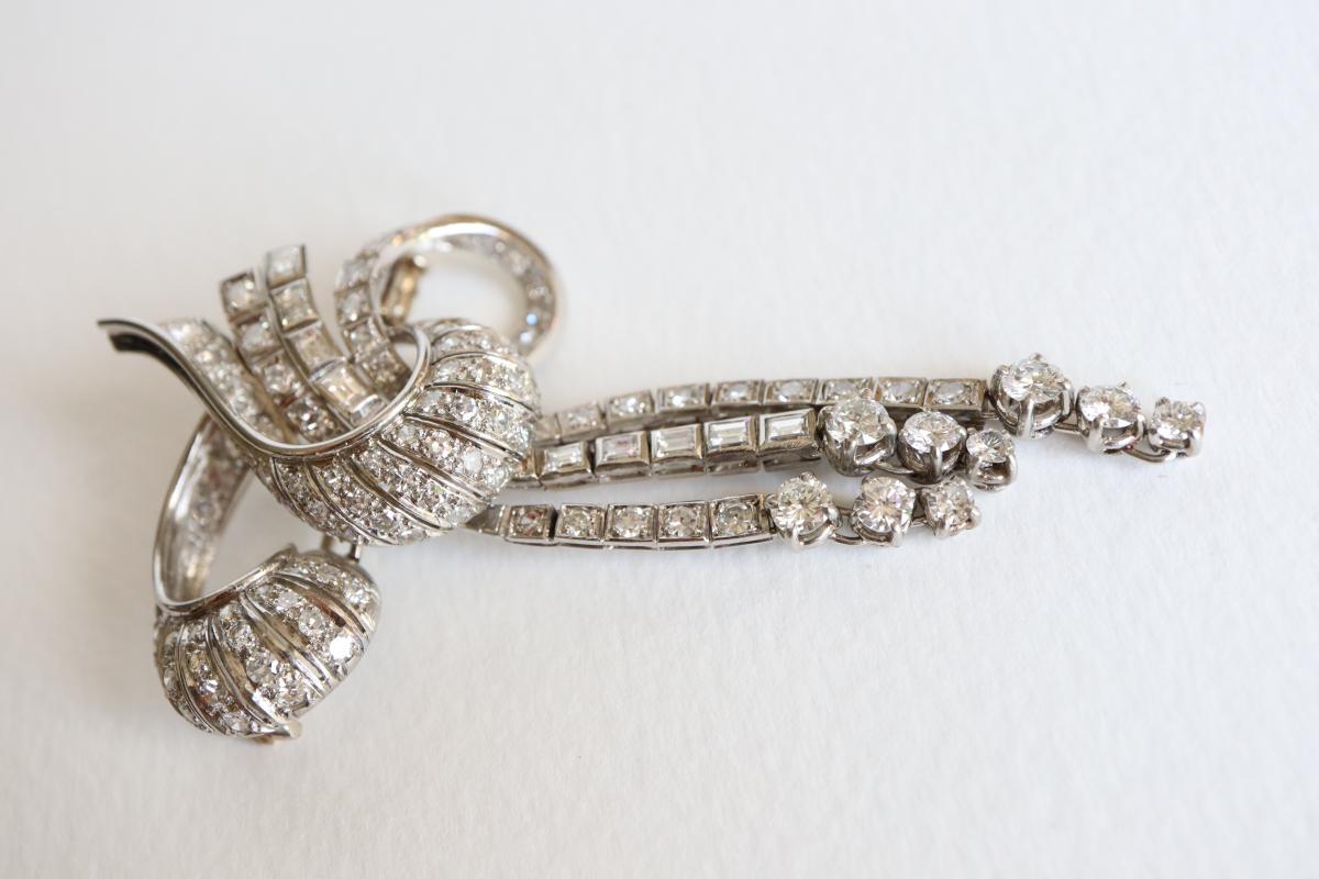 Brooch Knot Towards 1940-1950 18k White Gold And Diamonds-photo-2