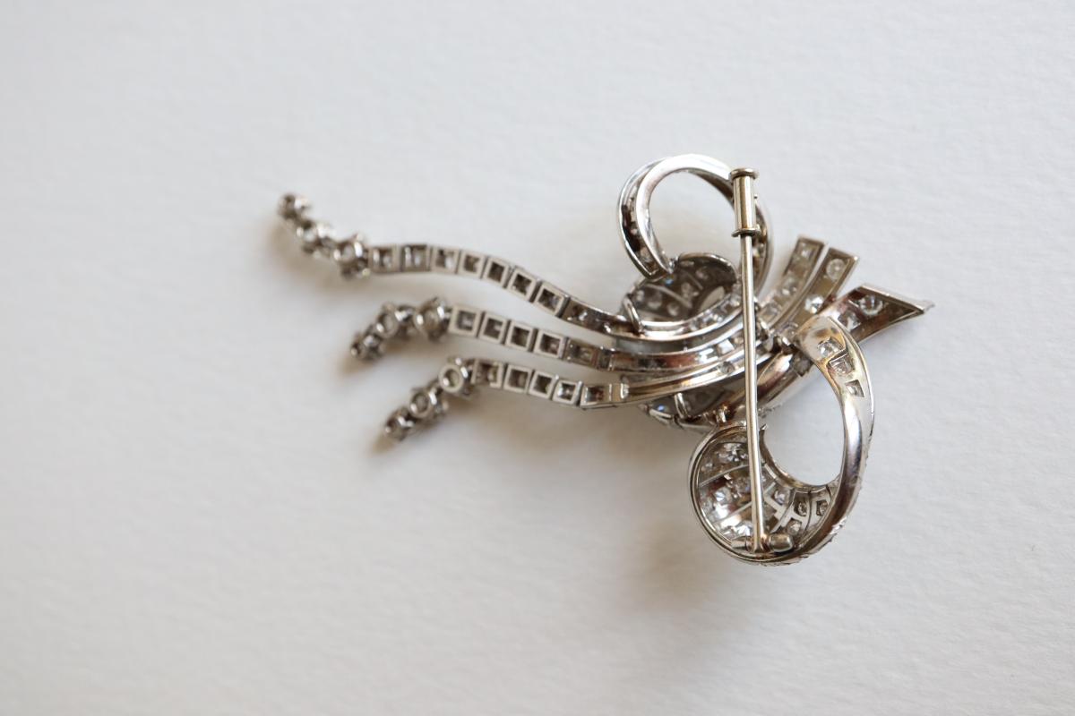 Brooch Knot Towards 1940-1950 18k White Gold And Diamonds-photo-3