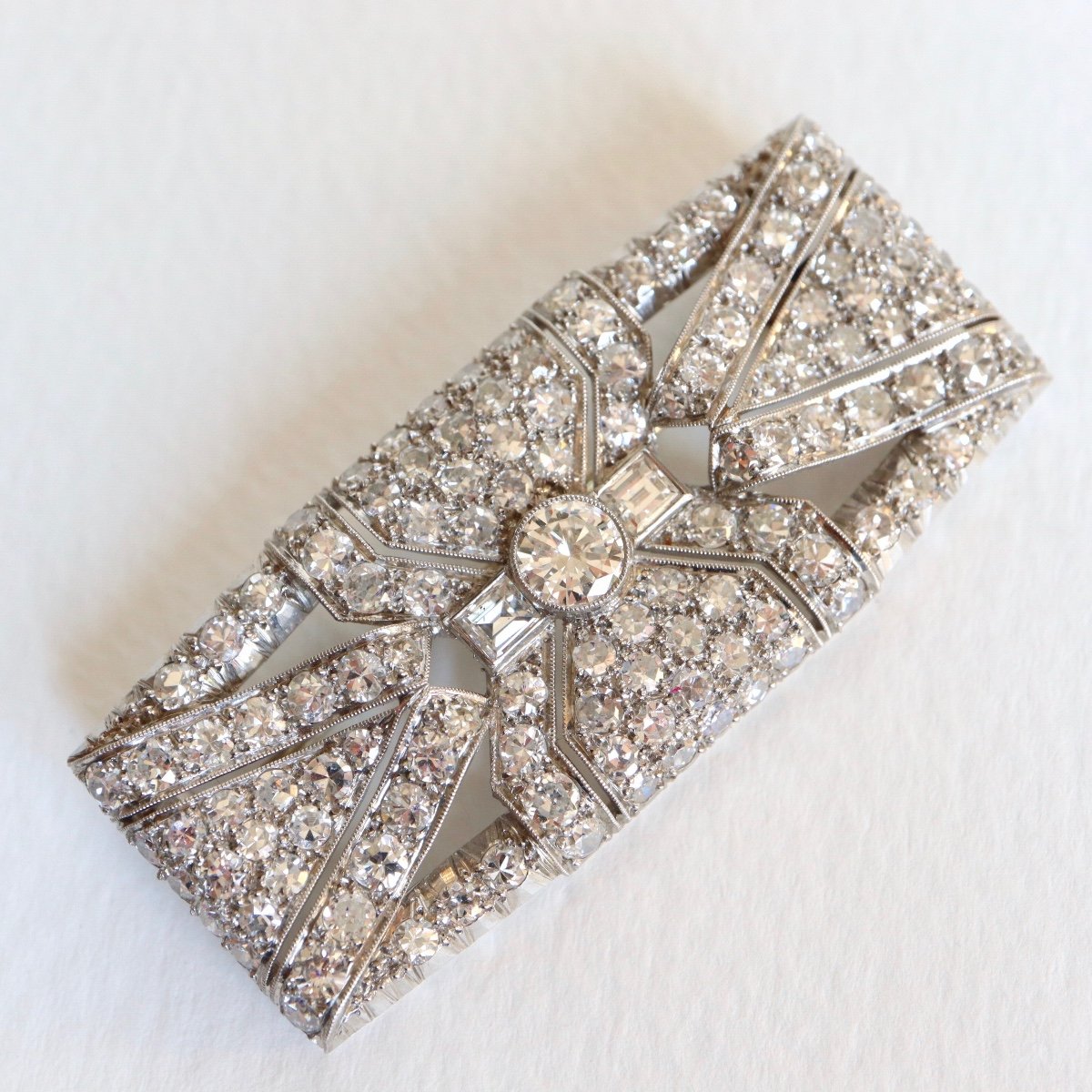 Broche Art Déco Plaque En Platine Et Or Blanc 18 Carats Vers 1930-40-photo-2