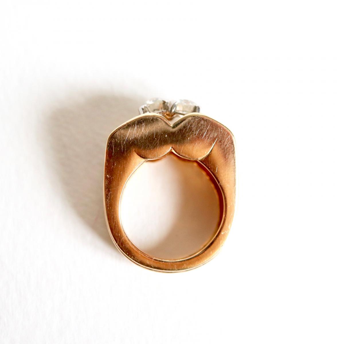 1940 Yellow Gold Signet Ring 18 Carats Model Tank Two Diamonds-photo-2