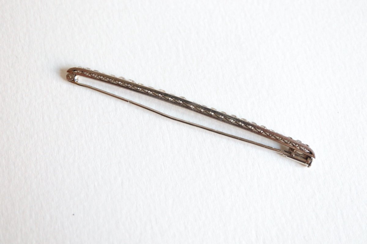 Pin Barrette In Platinum Crimping 25 Diamonds For 2 To 3 Carats Years 1920-30-photo-3