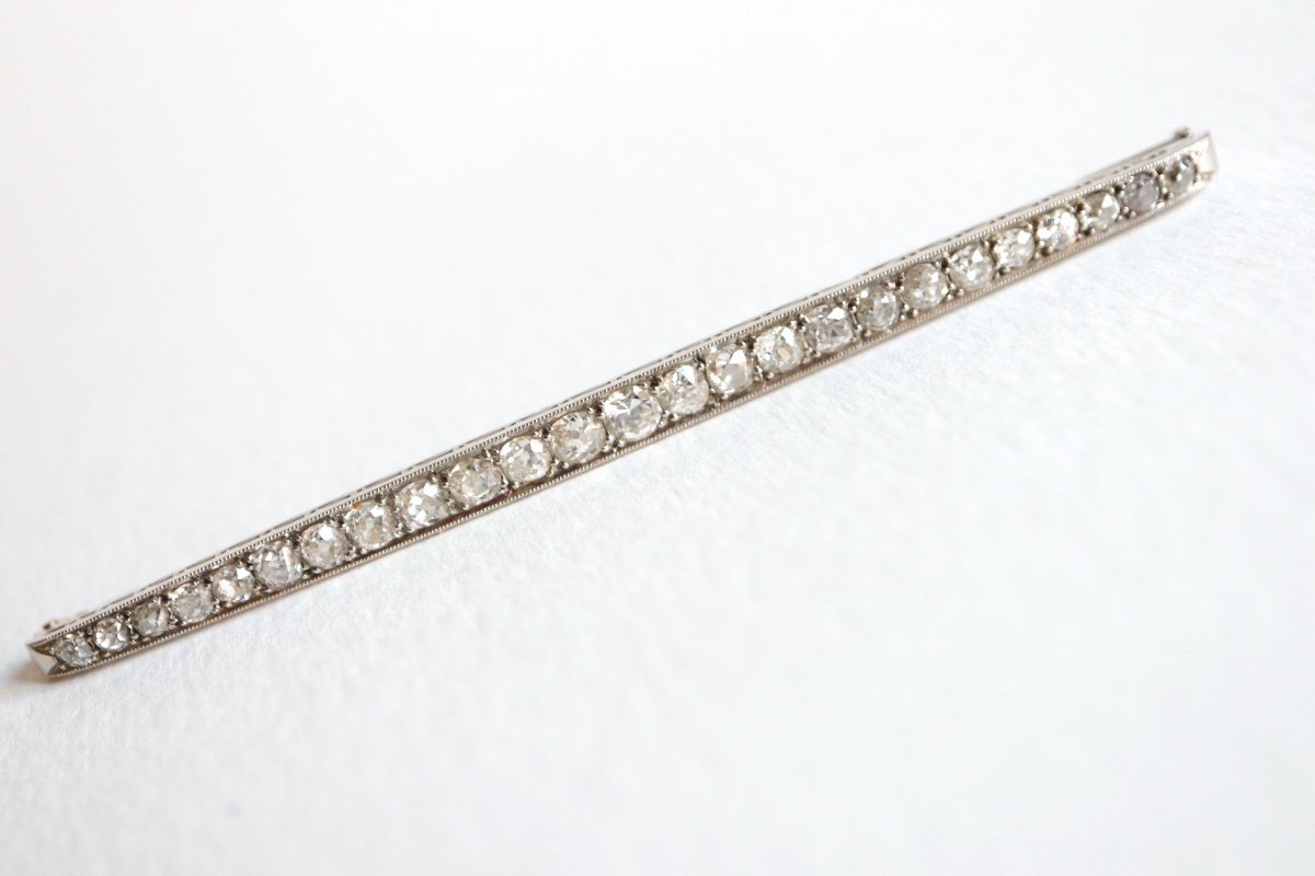 Pin Barrette In Platinum Crimping 25 Diamonds For 2 To 3 Carats Years 1920-30-photo-4