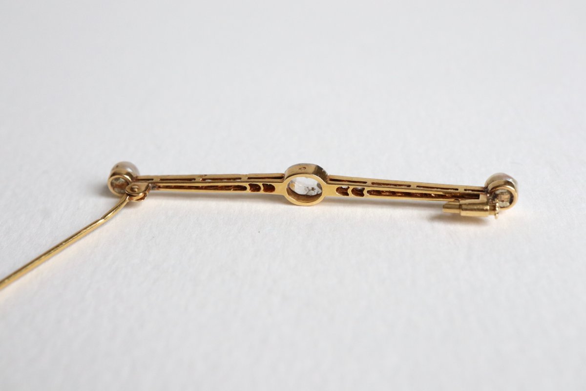 Brooch Barrette Circa 1900 In 18k Yellow Gold And Platinum Diamonds And Pearls-photo-3