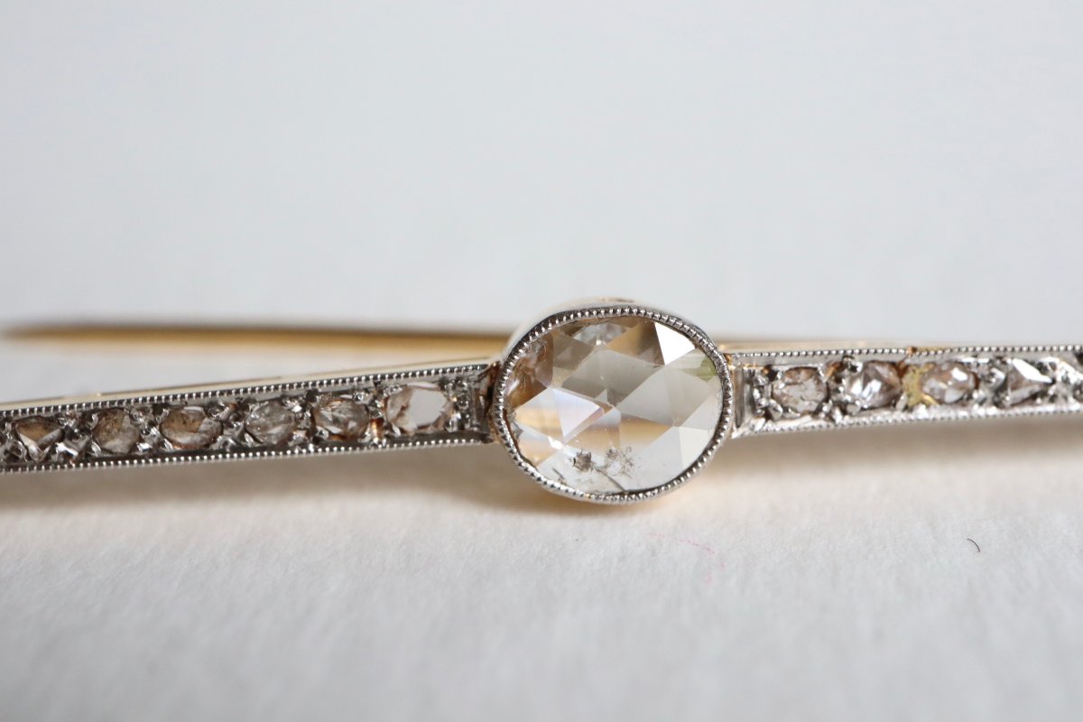 Brooch Barrette Circa 1900 In 18k Yellow Gold And Platinum Diamonds And Pearls-photo-4