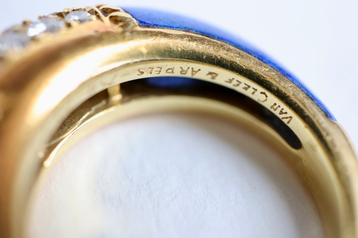 Van Cleef & Arpels Bague Philippine Or Jaune 18 Kt, Diamants Et Lapis Lazuli-photo-4