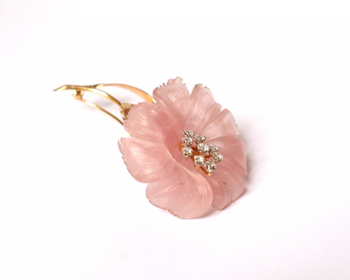 Betettini Liseron Brooch In Rose Quartz, Diamonds And 18 Kt Yellow Gold-photo-2
