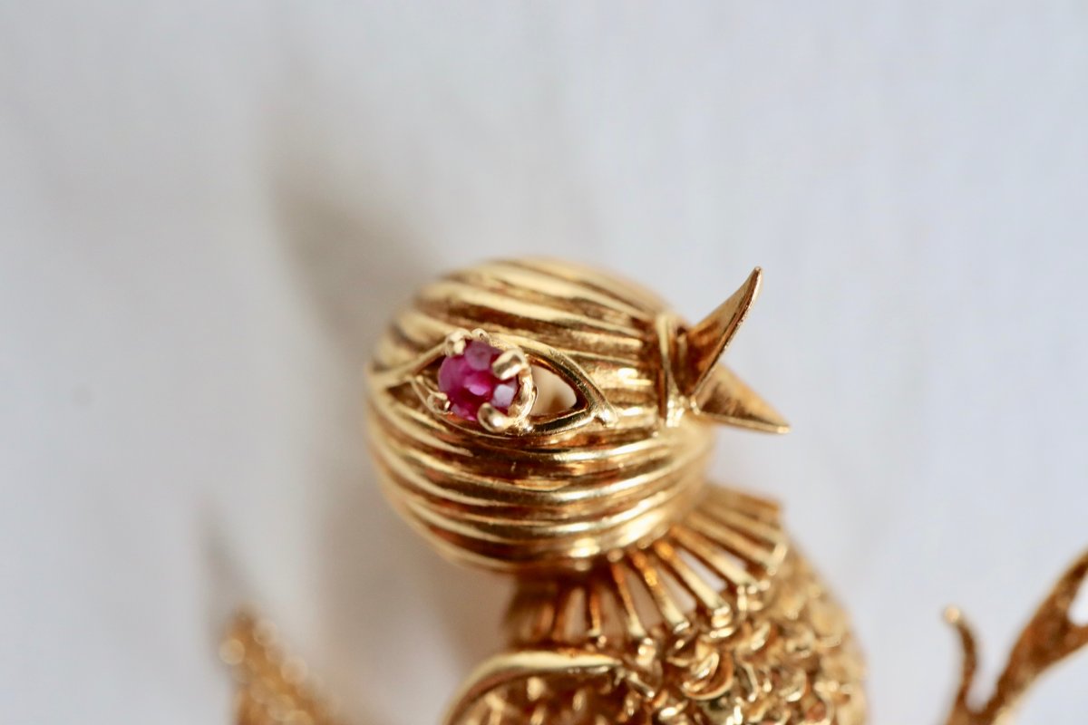 Mellerio Bird Brooch In 18 Kt Yellow Gold And Ruby-photo-2