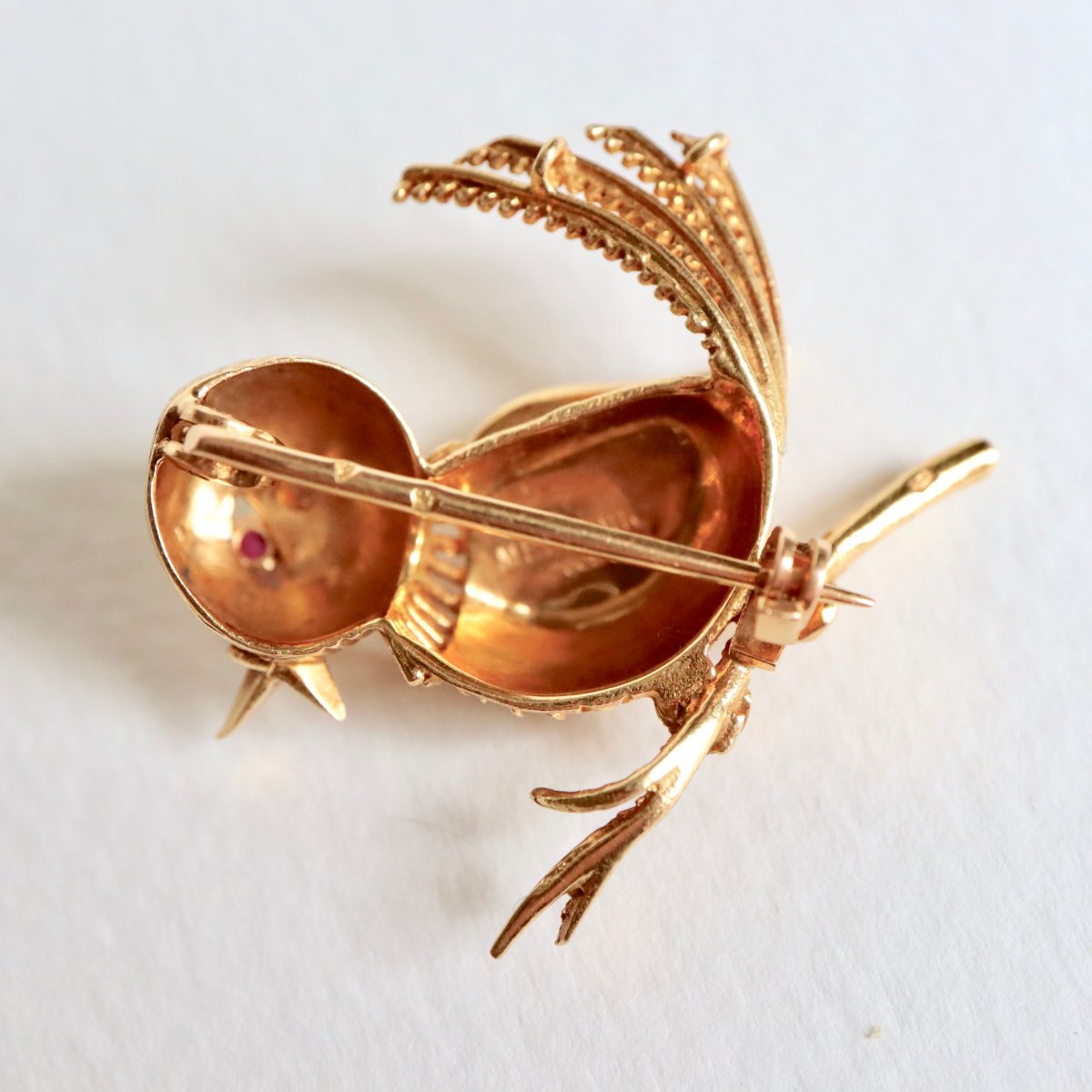 Mellerio Bird Brooch In 18 Kt Yellow Gold And Ruby-photo-3