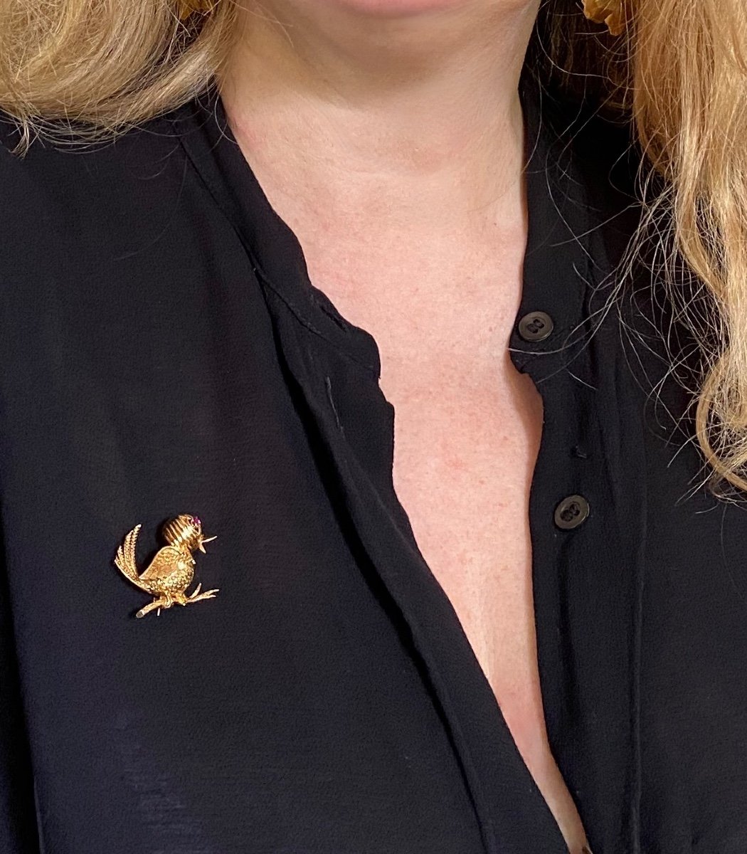 Mellerio Bird Brooch In 18 Kt Yellow Gold And Ruby-photo-3