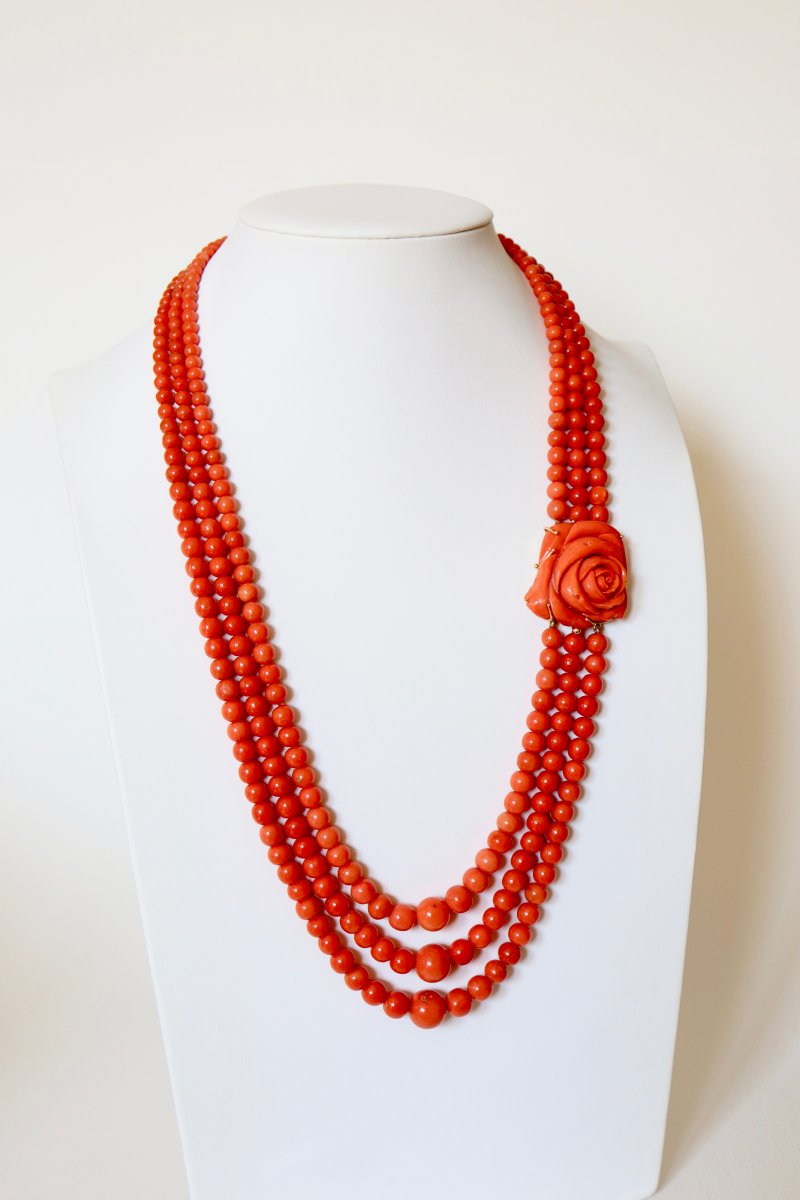 Mediterranean Coral 3 Row Necklace