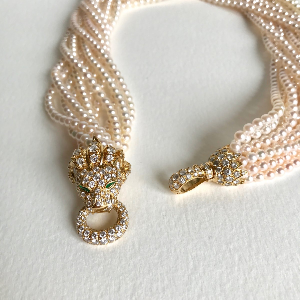 Van Cleef & Arpels Barquerolles Necklace With 11 Rows Of Pearls Lion Head Set With Diamonds-photo-2
