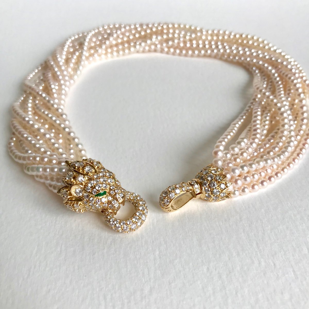 Van Cleef & Arpels Barquerolles Necklace With 11 Rows Of Pearls Lion Head Set With Diamonds-photo-5