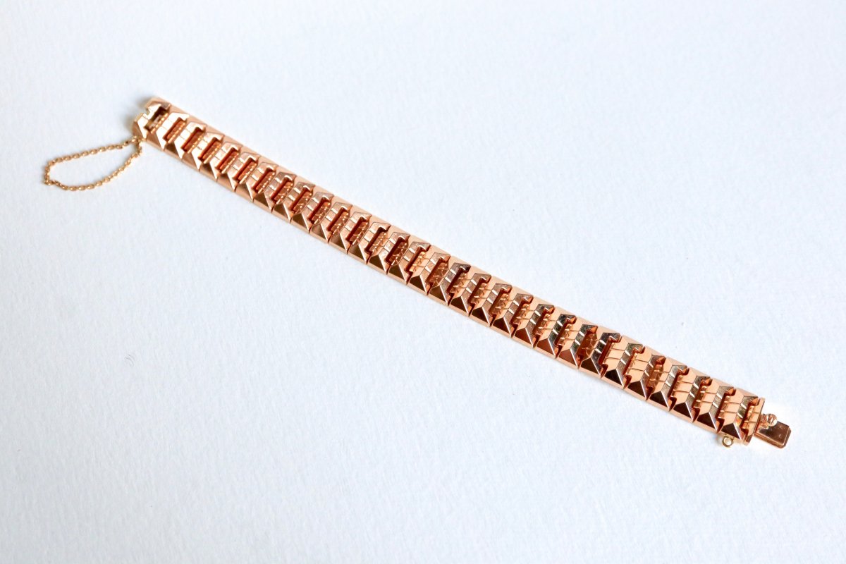 Bracelet Tank Vers 1940 En Or Rose 18 Kt Maillons Articulés-photo-2