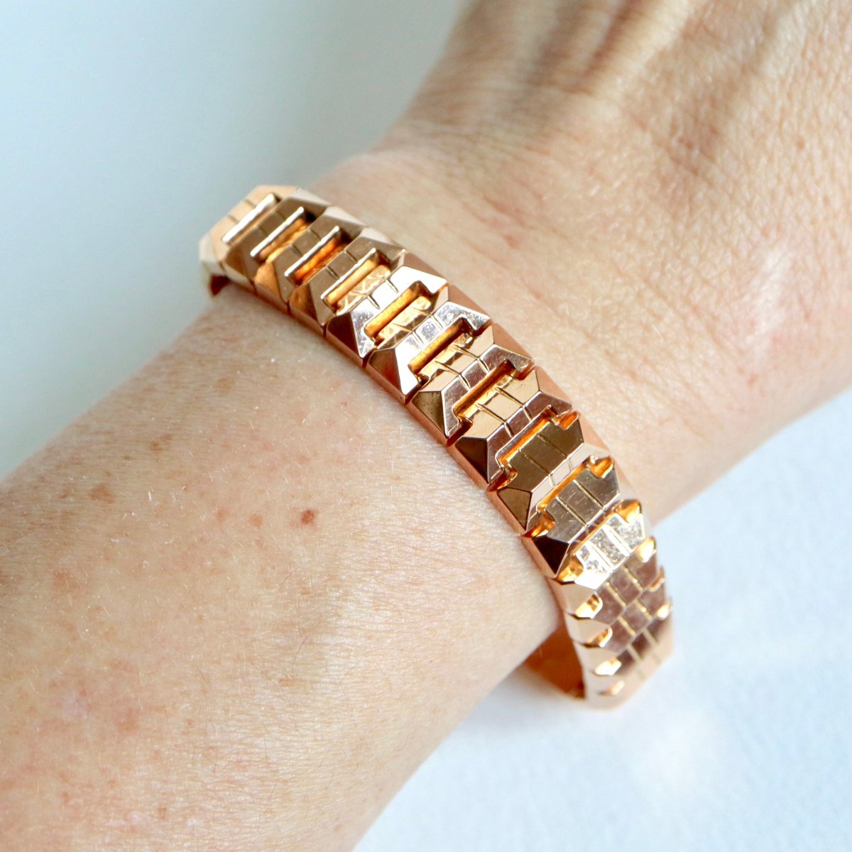 Bracelet Tank Vers 1940 En Or Rose 18 Kt Maillons Articulés-photo-3
