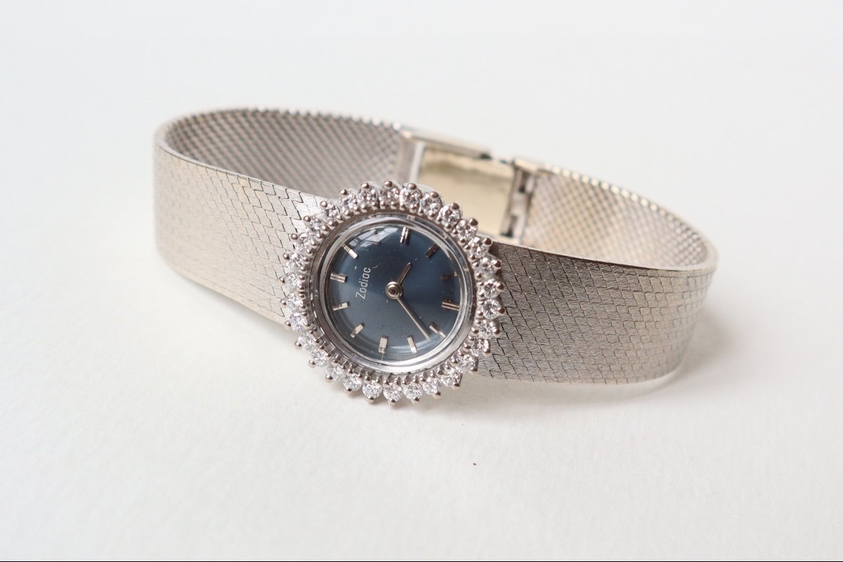 Zodiac Ladies Watch In 18 Kt White Gold And Mechanical Diamonds-photo-6