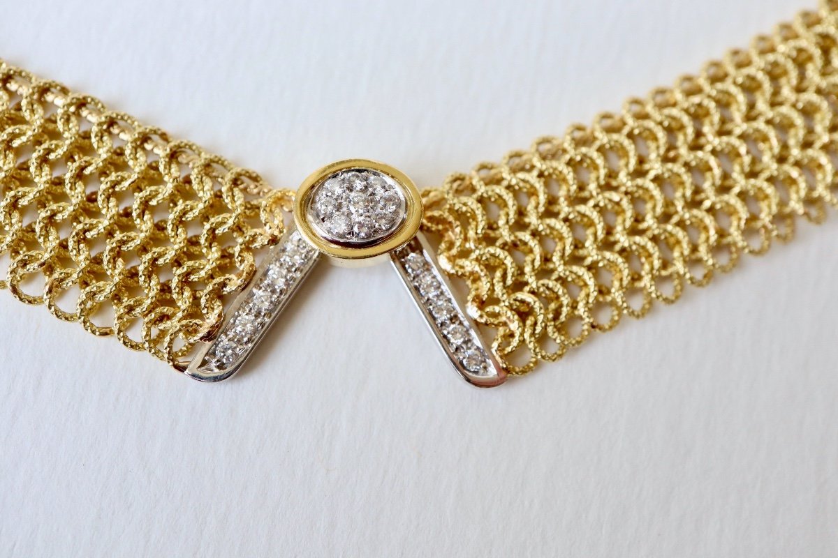 Marchisio Collier Maille Souple Draperie En Or Jaune 18 Kt Avec V inversé En Diamants-photo-4