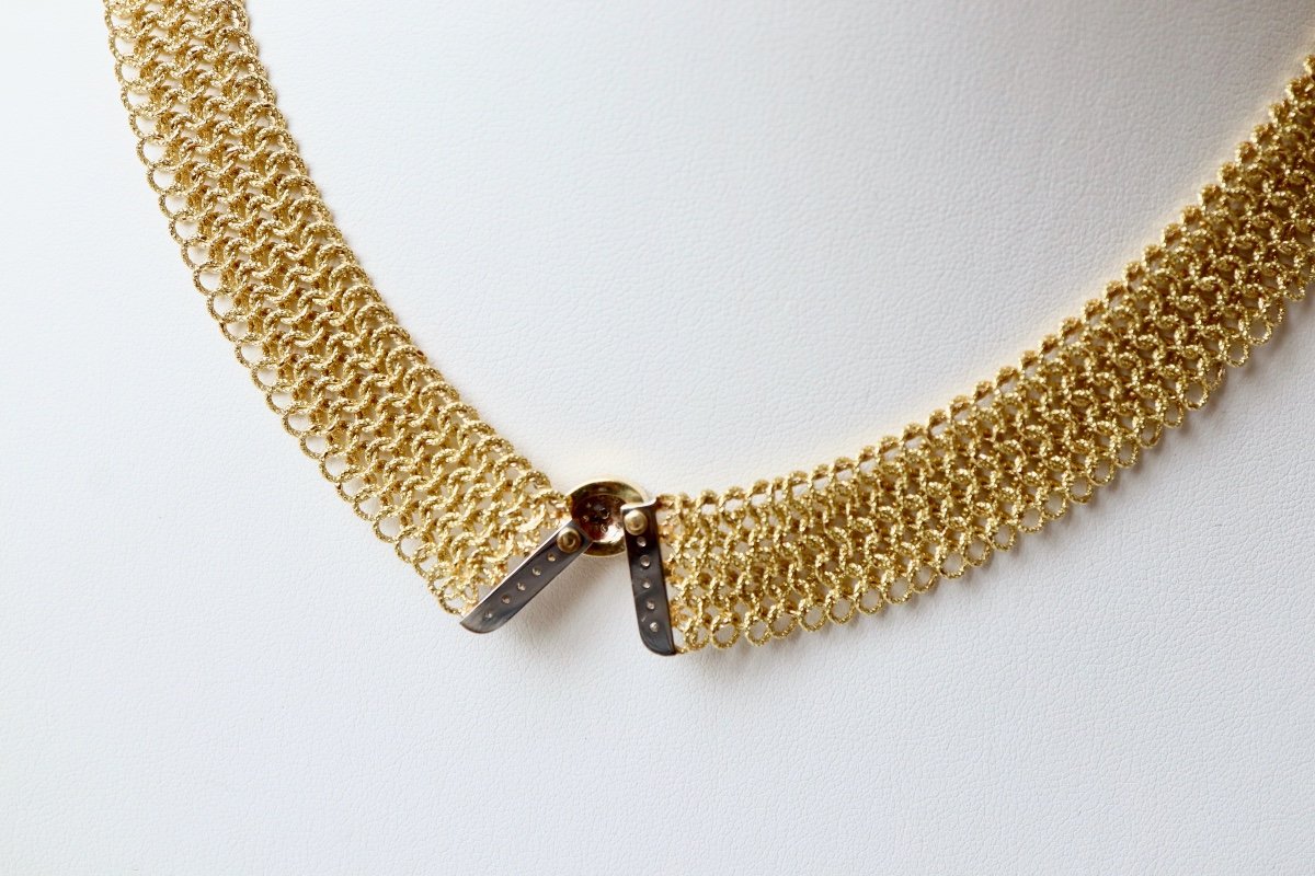 Marchisio Collier Maille Souple Draperie En Or Jaune 18 Kt Avec V inversé En Diamants-photo-2