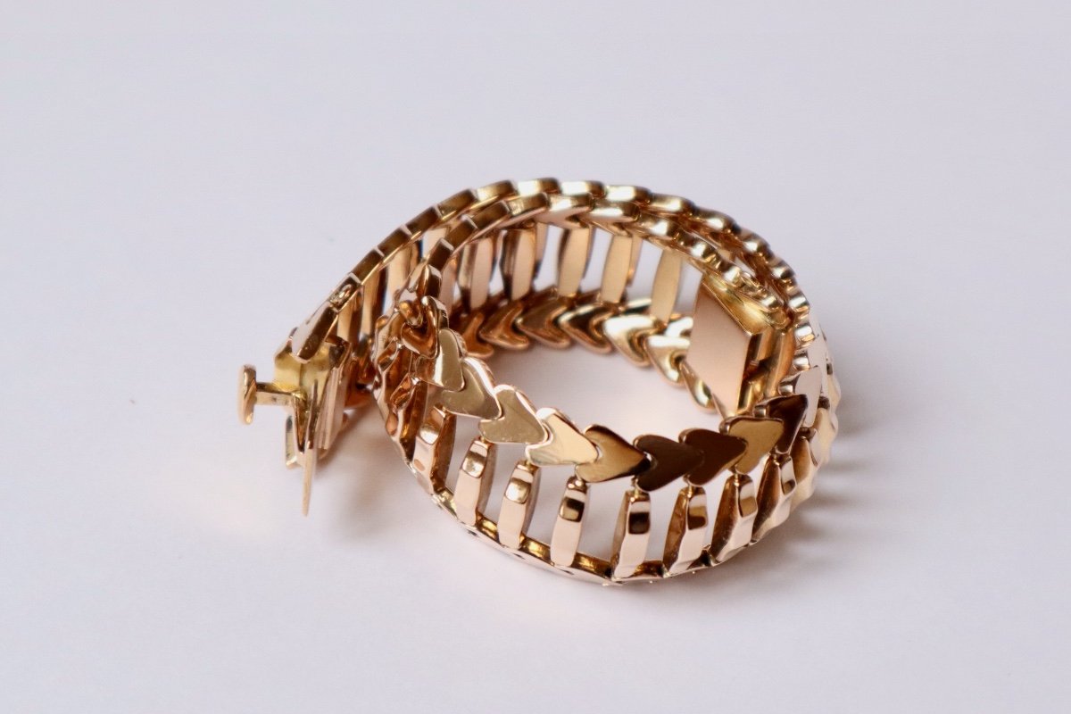 Old Bracelet Circa 1960 In 18 Kt Yellow Gold Articulated Links-photo-4