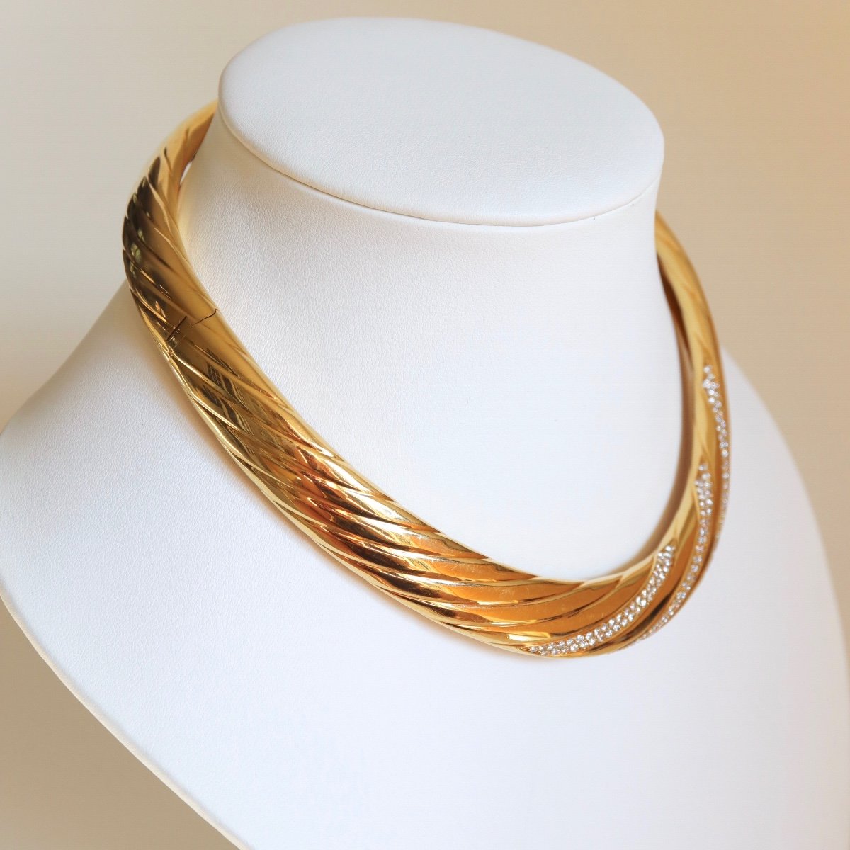 Fred Collier Rigide En Or Jaune 18 Kt Et Diamants-photo-1