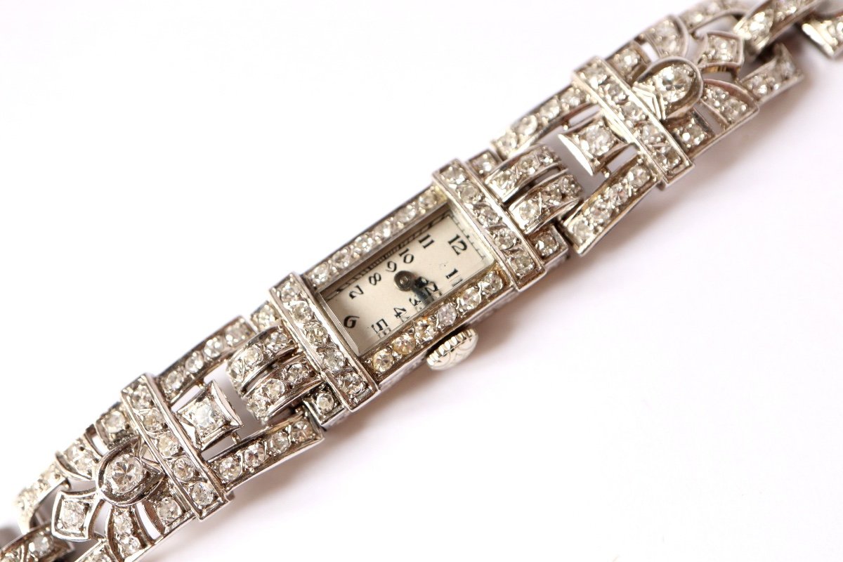 Art Deco Watch In Platinum And Diamonds-photo-2