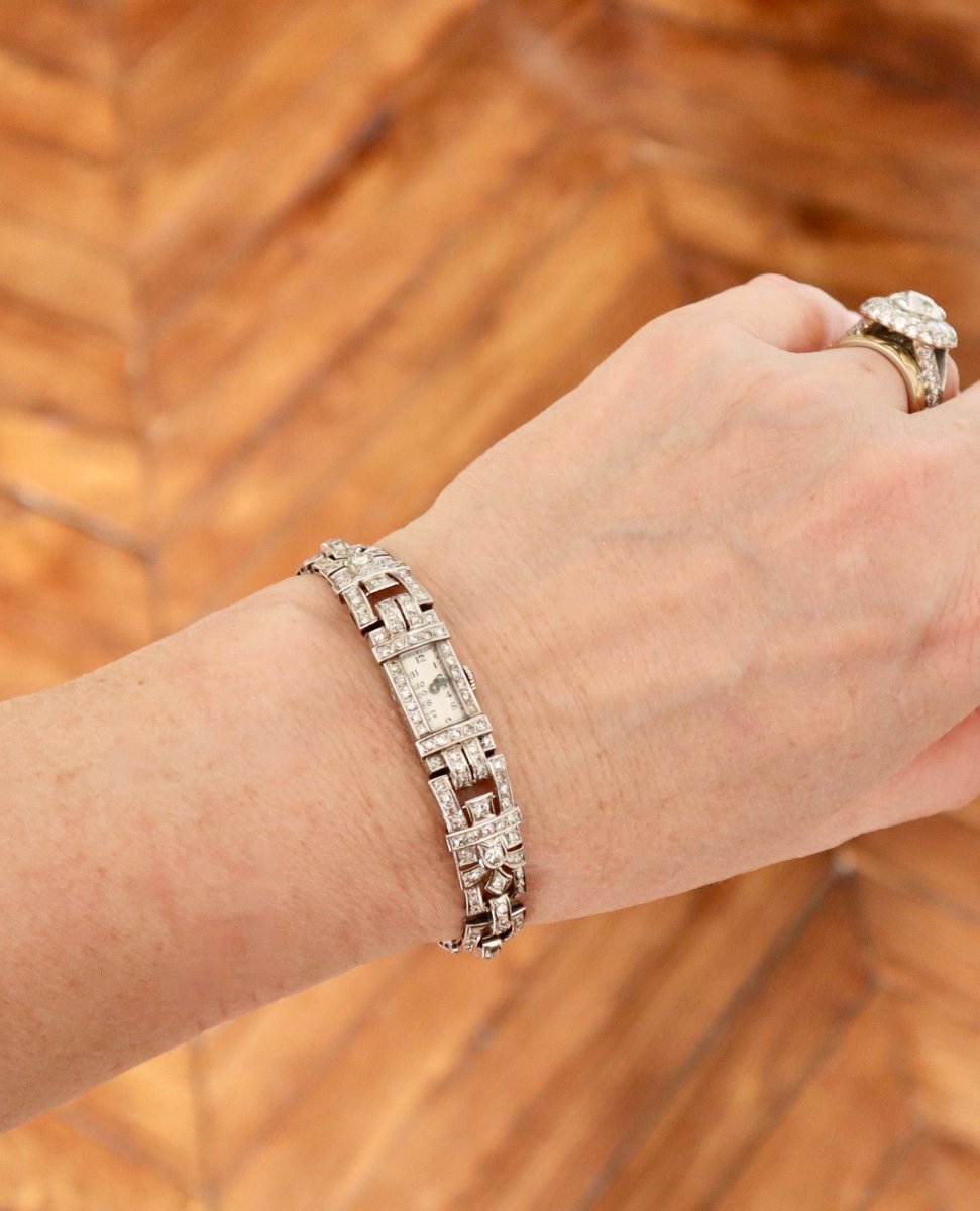 Art Deco Watch In Platinum And Diamonds-photo-3